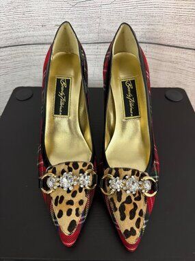 Beverly Feldman Tartan & Leopard Vintage Heels Size 6.5
